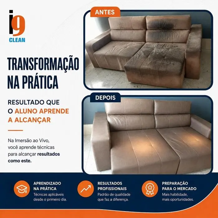 Resultado antes e depois — sofá de couro higienizado